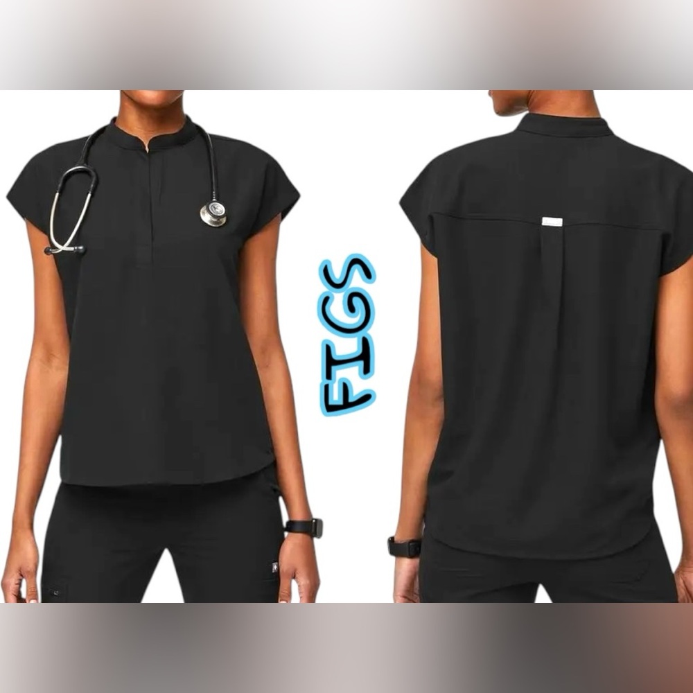 FIGS Women's Black Rafaela Oversized Scrub Top - Size S